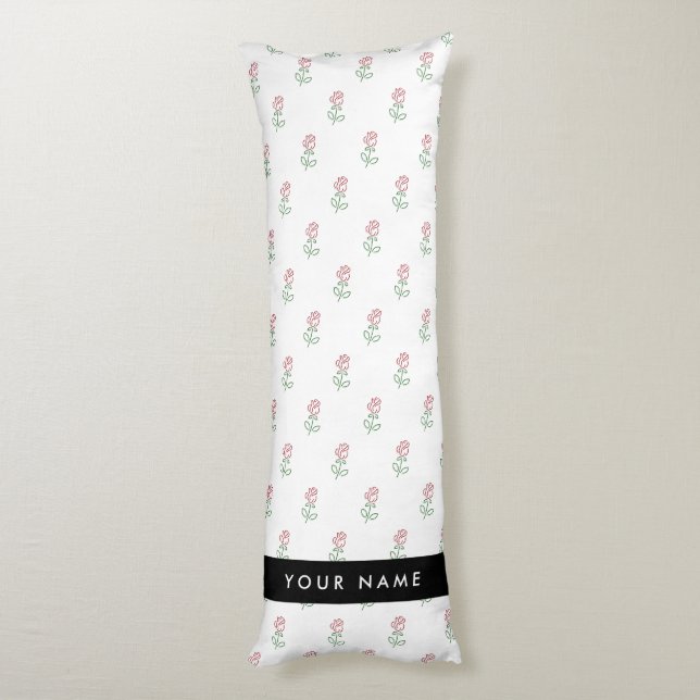 Cojín Roses Rojos, Patrón De Rosas, Tu Nombre (Atrás (Vertical))