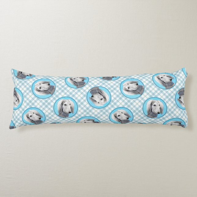 Cojín Saluki Pintura Plata Feathered Original Perro Arte (Anverso)