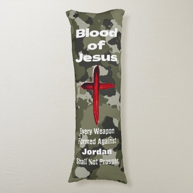 Cojín Sangre de Jesús Camo Verde Cuerpo Personalizado de (Frente vertical)