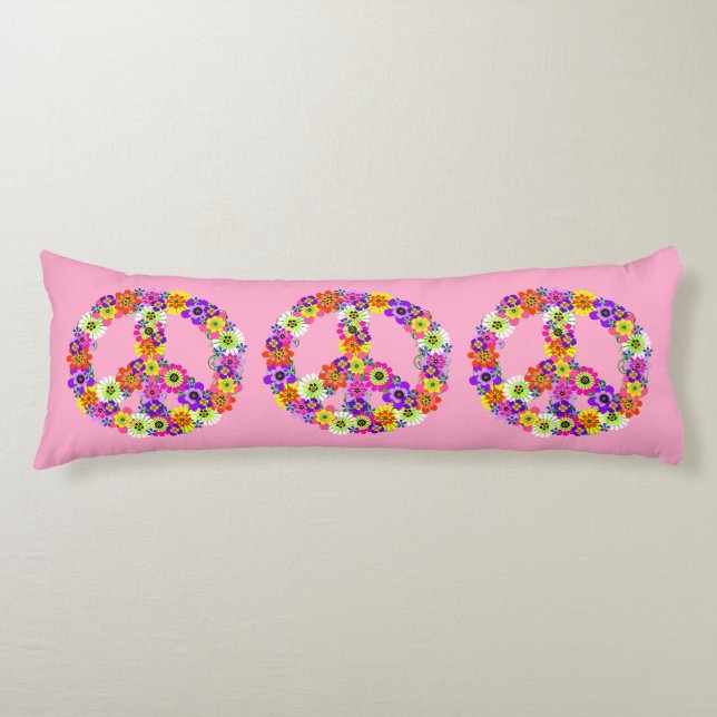 Cojín Signo de paz floral en rosa claro (Anverso)