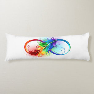 Cojín Símbolo infinito con plumas arcoiris