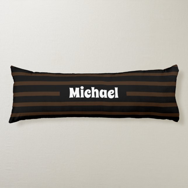 Cojín Simple Strik Dark Brown y Black Custom Name (Anverso)
