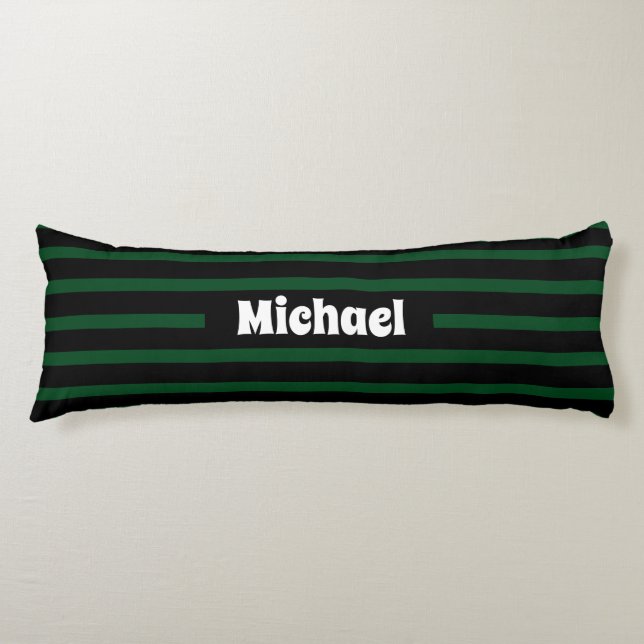 Cojín Simple Strik Dark Green y Black Custom Name (Anverso)