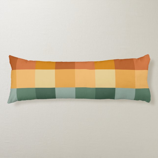 COJÍN SOMBRAS DE BLOQUES VERDES Y NARANJAS Y PUNTOS DE P (Anverso)