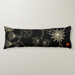 Cojín "Spread of Love" Golden Black Abstract Flowers