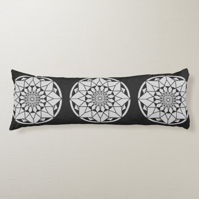 Cojín Star Mandala tejiendo blanco y negro (Anverso)