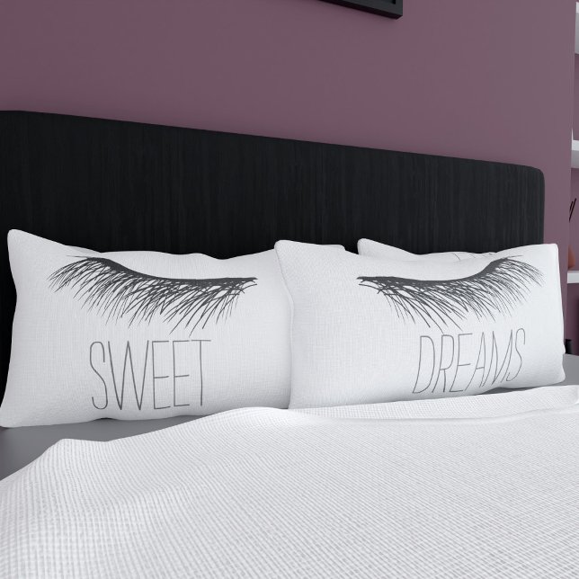 Cojín Sueños dulces blancos y negros azotan a Funda de a (Sweet Dreams! A pair of eyelash pillowcases perfect for you. )