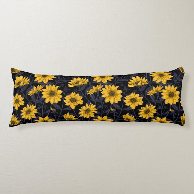 Cojín Sunroot, girasol salvaje en amarillo y azul (Anverso)