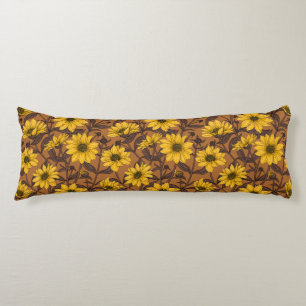 Cojín Sunroot, girasol salvaje en amarillo y marrón