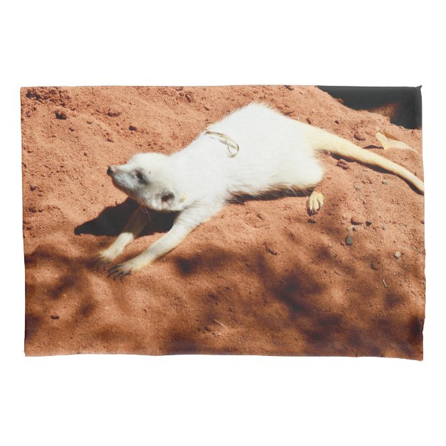 Cojín Suricata Blanca Estirándose, Funda de Almohada (Anverso)