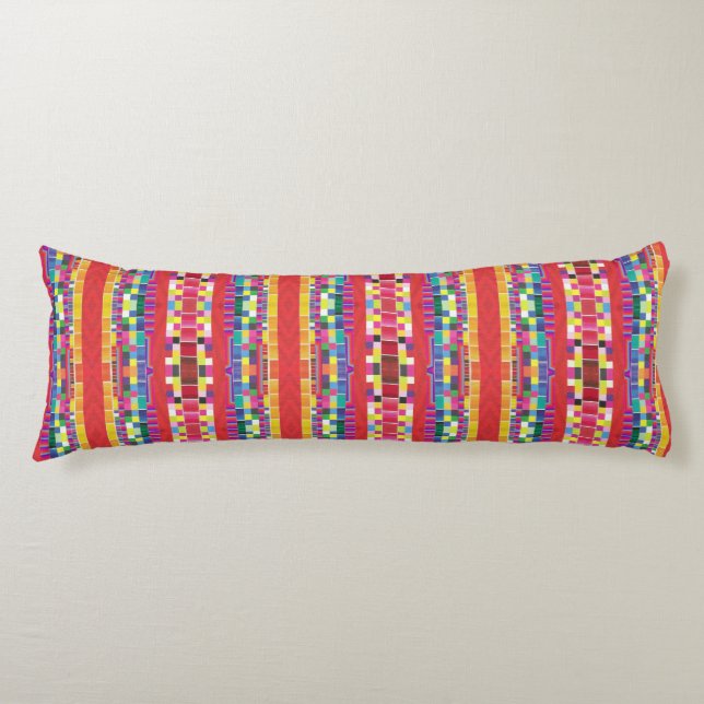 Cojín swatches rojos, rayas y píxeles coloridos (Anverso)