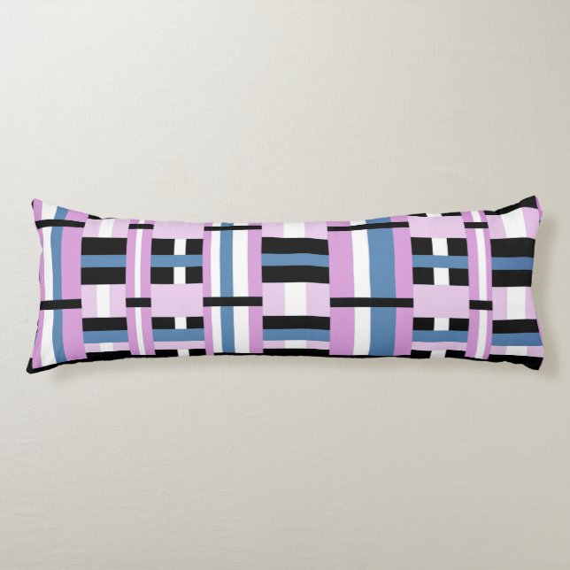 Cojín Tapado en azul pizarra, orquídea, negro y blanco (Anverso)