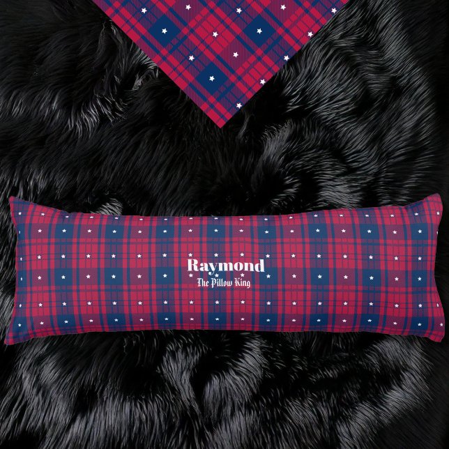Cojín Tartán - Patriótico - Estrellas blancas rojas (Tartan - Patriotic - Red Blue White Stars Body Pillow by Leapfroglisics Shop)