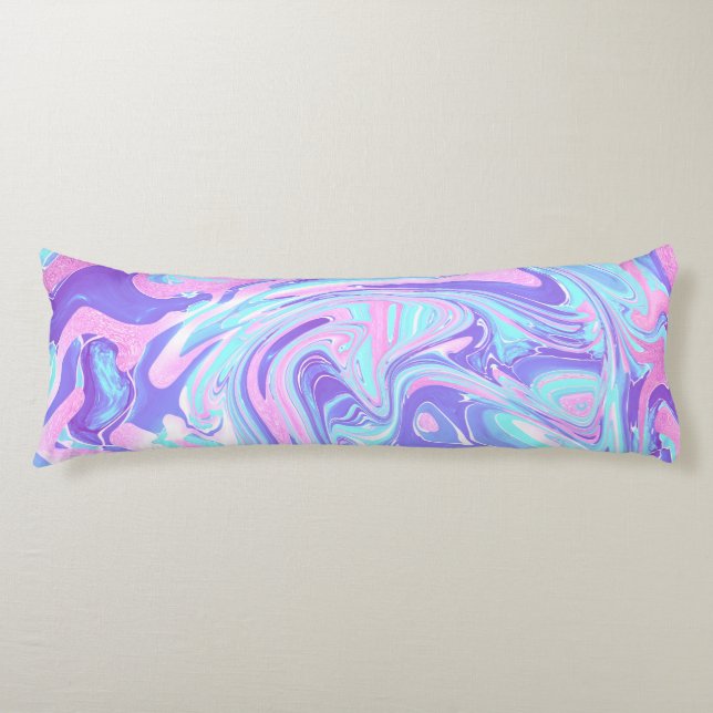 Cojín Textura líquida de Mármol Azul y Morado Pastel (Anverso)