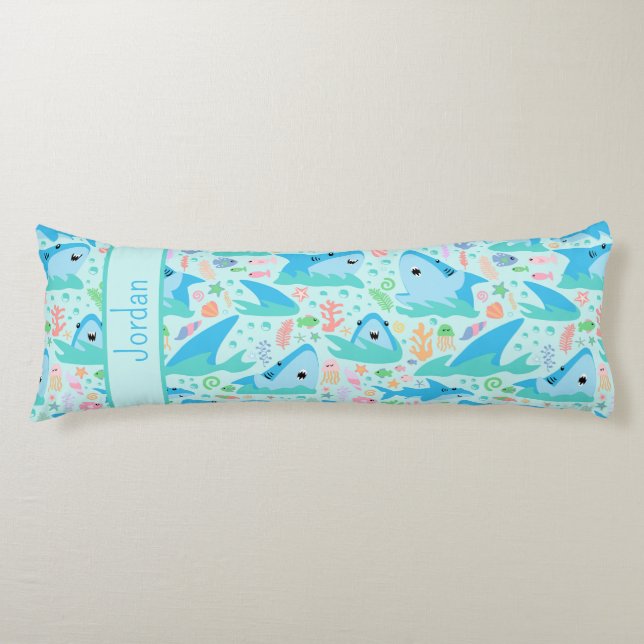 Cojín Tiburón bajo el mar Cute patrón personalizado (Anverso)
