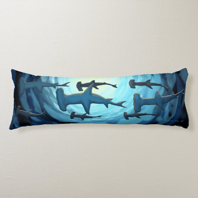 Cojín Tiburones en silueta con impresión de bolas solare (Anverso)