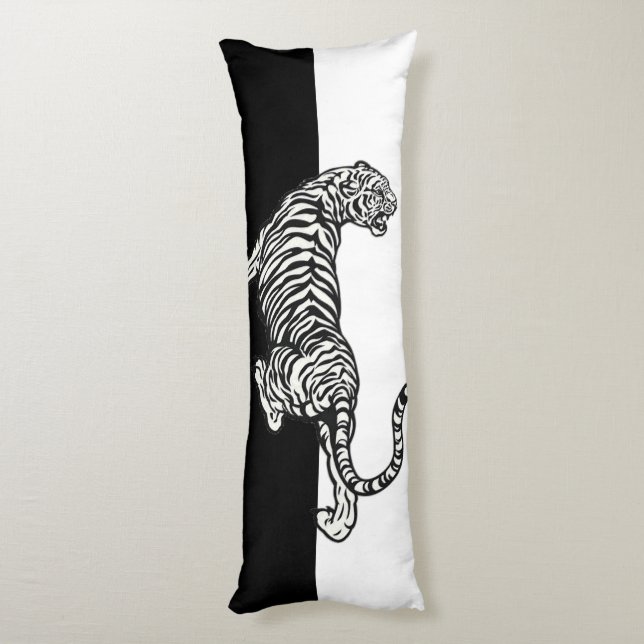 Cojín Tigre en blanco y negro  (Atrás (Vertical))