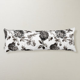 Cojín Toile floral botánico blanco y negro antiguo