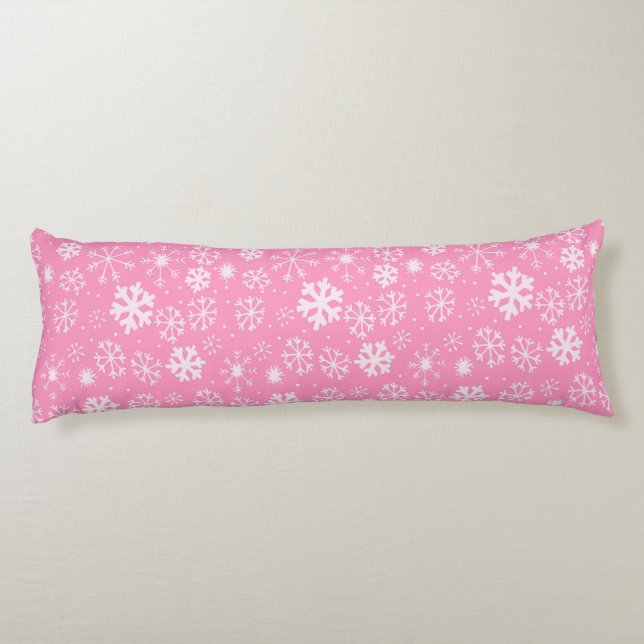 Cojín Tormenta de copos de nieve en rosa pastel (Reverso)