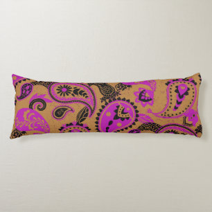 Cojín Tradicional Paisley Linocut Vivid Pink Mustard