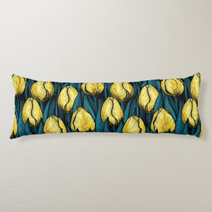 Cojín Tulipanes amarillos con hojas azules