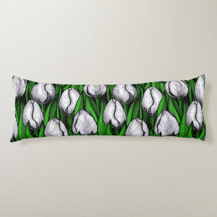 Cojín Tulipanes blancos con hojas verdes