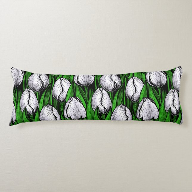 Cojín Tulipanes blancos con hojas verdes (Anverso)