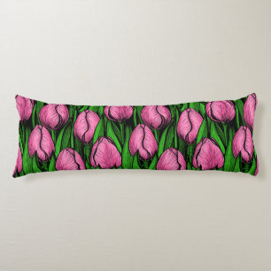 Cojín Tulipanes rosados con hojas verdes