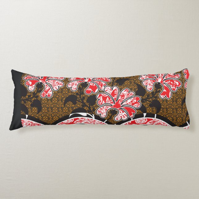 Cojín un diseño de una pared colgada en rojo y negro (Anverso)