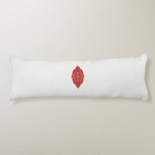 Cojín un diseño rojo y marrón sobre un fondo blanco (Anverso)