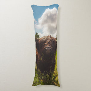 Cojín Vaca negra de tierras altas pastoreando verde luz 