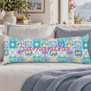 Cojín Verano siciliano turquesa colorido azulejo Amalfi