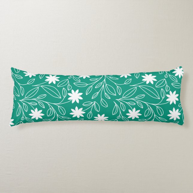 Cojín Verde de la hoja de flores blanca moderna (Anverso)