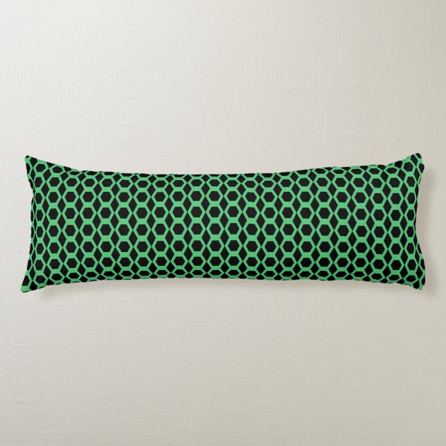 Cojín Verde Esmeralda Patrón de Hexágono Negro (Anverso)
