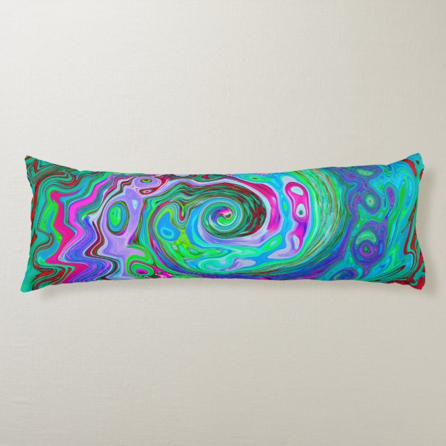 Cojín Verde retro, rojo y magenta Abstracto Giro Groovy (Anverso)