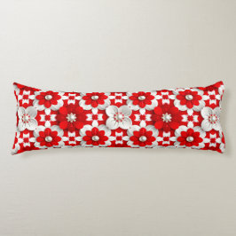 Cojín Vibrant Red And White Floral Pattern With Pearl