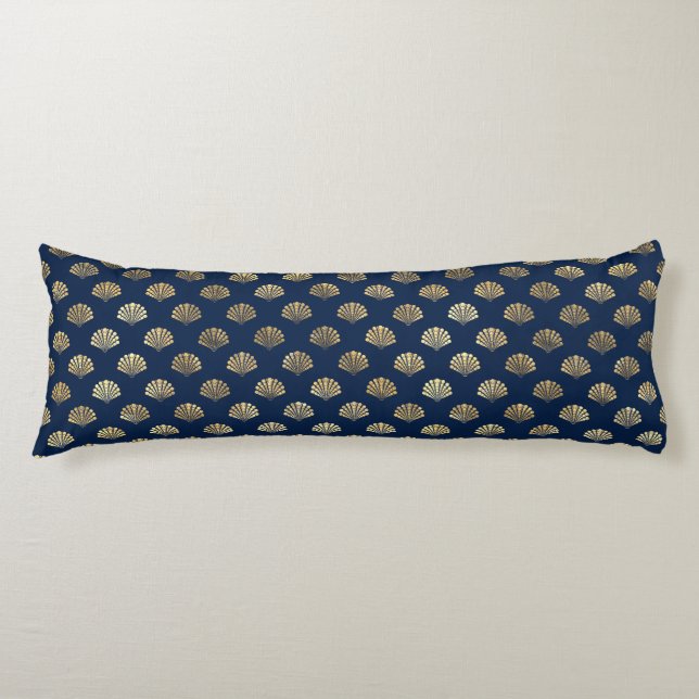 Cojín Vieiras doradas en azul (Anverso)