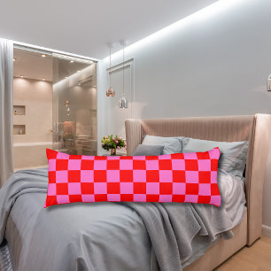 Cojín Viñeta de tablero de ajedrez rosa y rojo