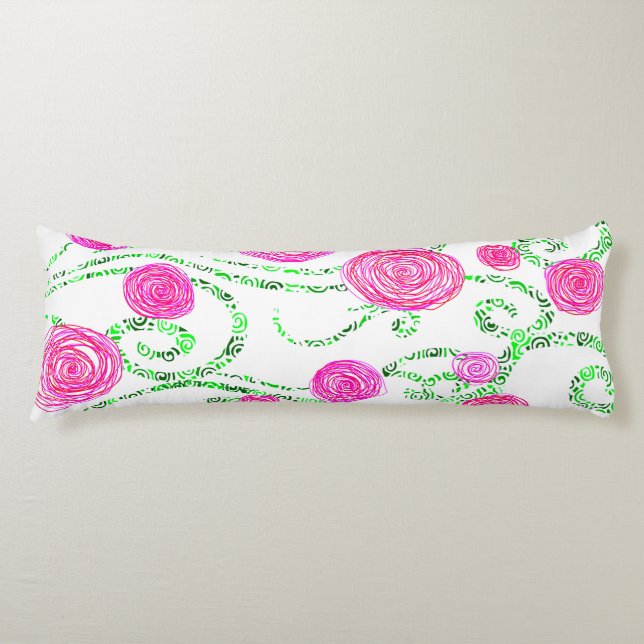 Cojín Vinos de flores verdes y rosas (Anverso)