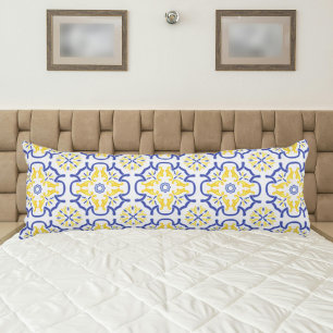 Cojín Vintage amarillo azul de estilo mediterráneo