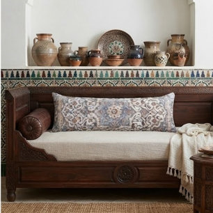 Cojín Vintage Blue Persian Rug Ornate Floral Medallion