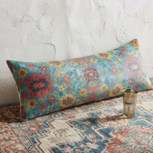 Cojín Vintage Persian Floral Rug Turquoise Blue & Gold B