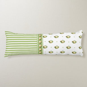 Cojín Vintage Victorian White Rose Bloom Green Stripe