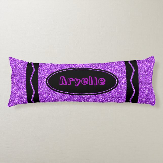 Cojín Violet Púrpura Purpurina Crayon Nombre Pillow Cuer (Anverso)