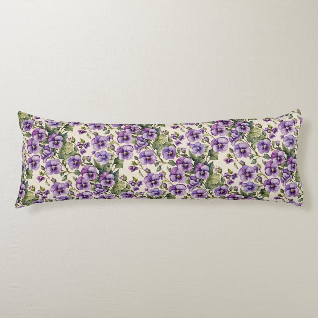 Cojín Violetas moradas en blanco (Anverso)