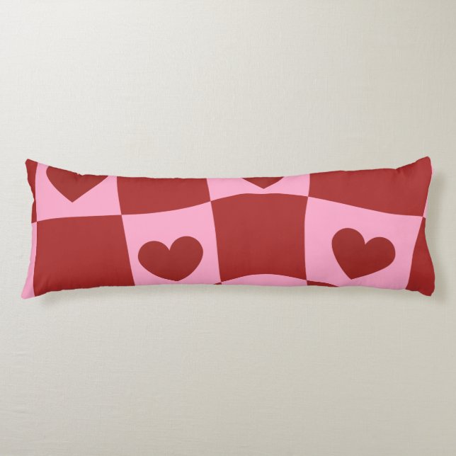 Cojín Warped Crimson Pink Checkerboard Pillow (Anverso)