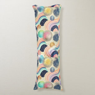 Cojín Whimsical Pastel Rainbow Waves y Purpurina Resumen