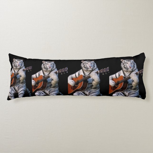 Cojín White Tiger Guitar Nocturne – Minimal Body Pillow (Anverso)