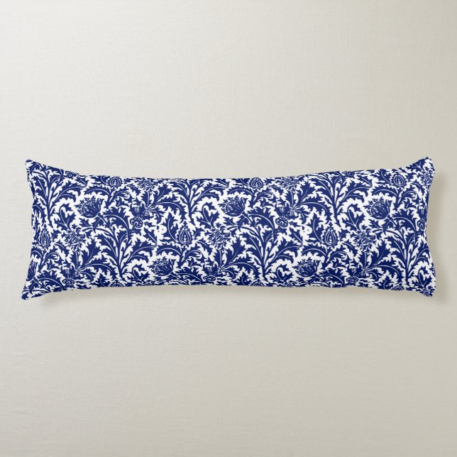 Cojín William Morris Thistle Damask Navy Blue on White (Anverso)