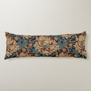 Cojín William Morris Vintage Patrón Floral Azul Rojo
